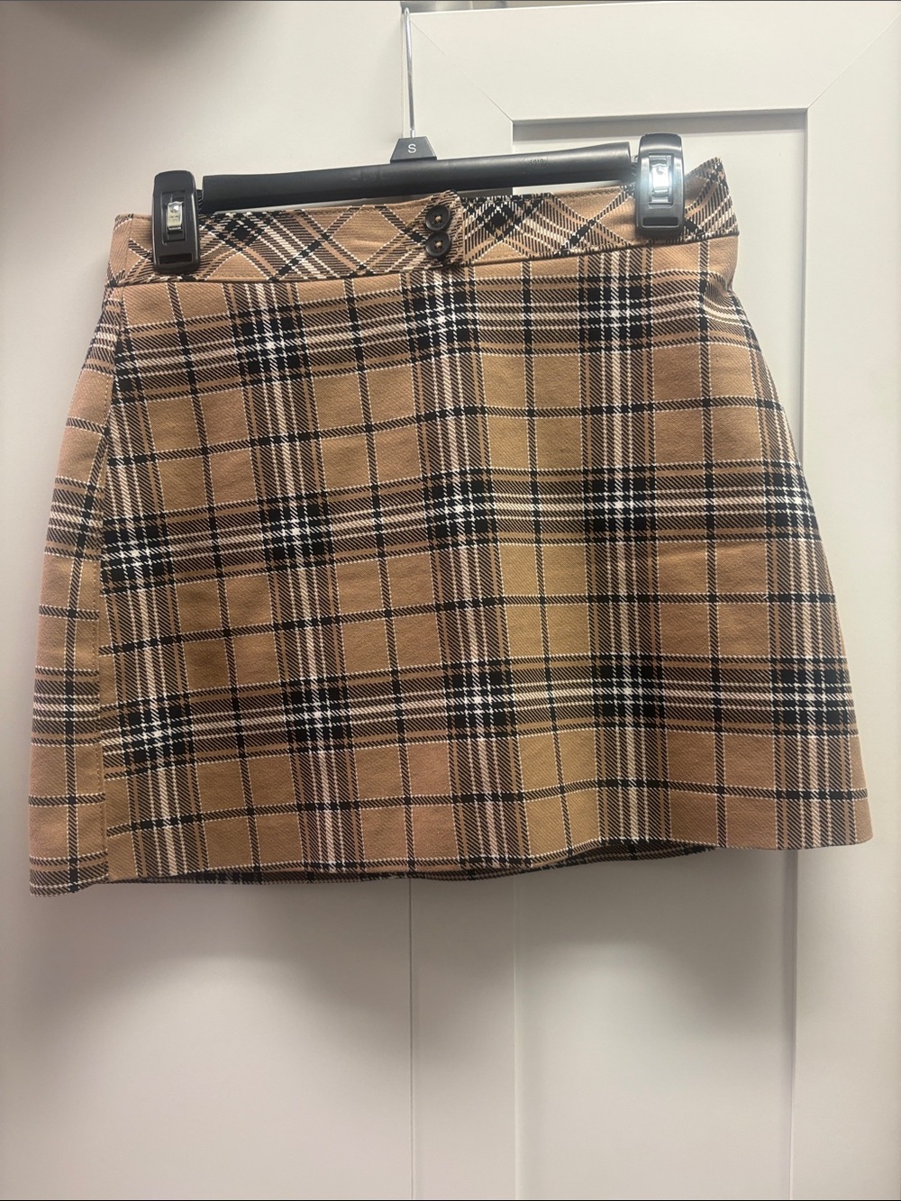 Express Plaid A-Line Mini Skirt - Camel & Black